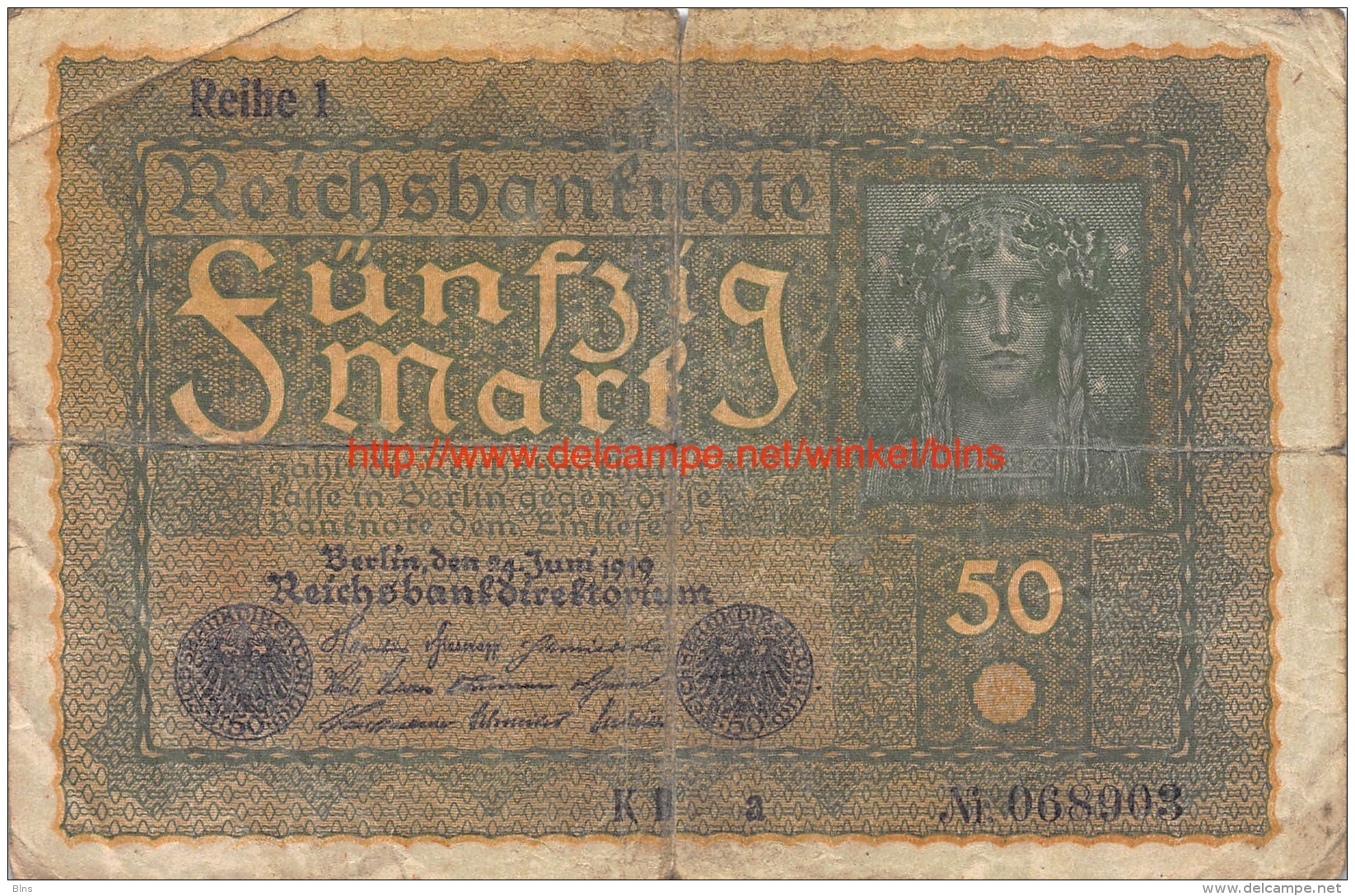 1919 Fünfzig Reichsbanknote 50 - 50 Mark