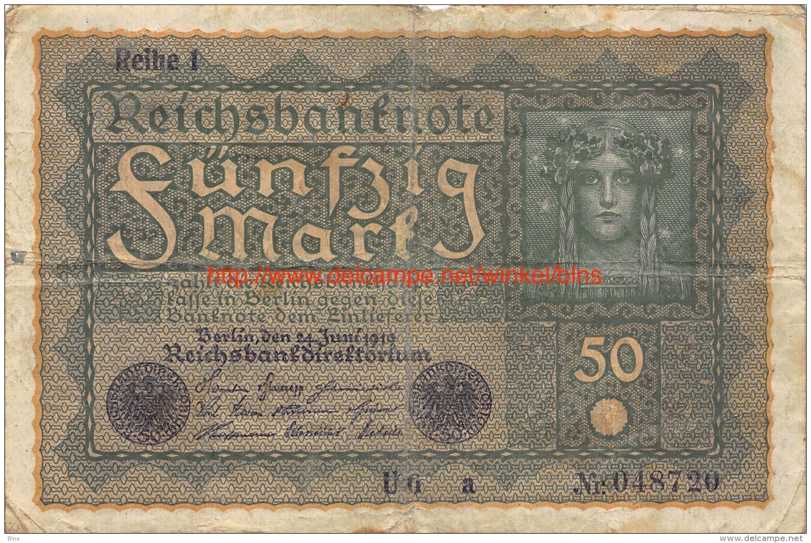 1919 Fünfzig Reichsbanknote 50 - 50 Mark