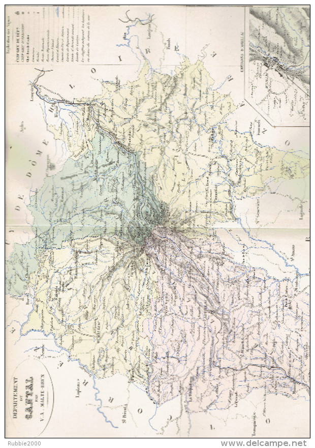 CARTE GEOGRAPHIQUE 1880 FRANCE DEPARTEMENT DU CANTAL PLAN D AURILLAC PAR MALTE BRUN - Cartes Géographiques