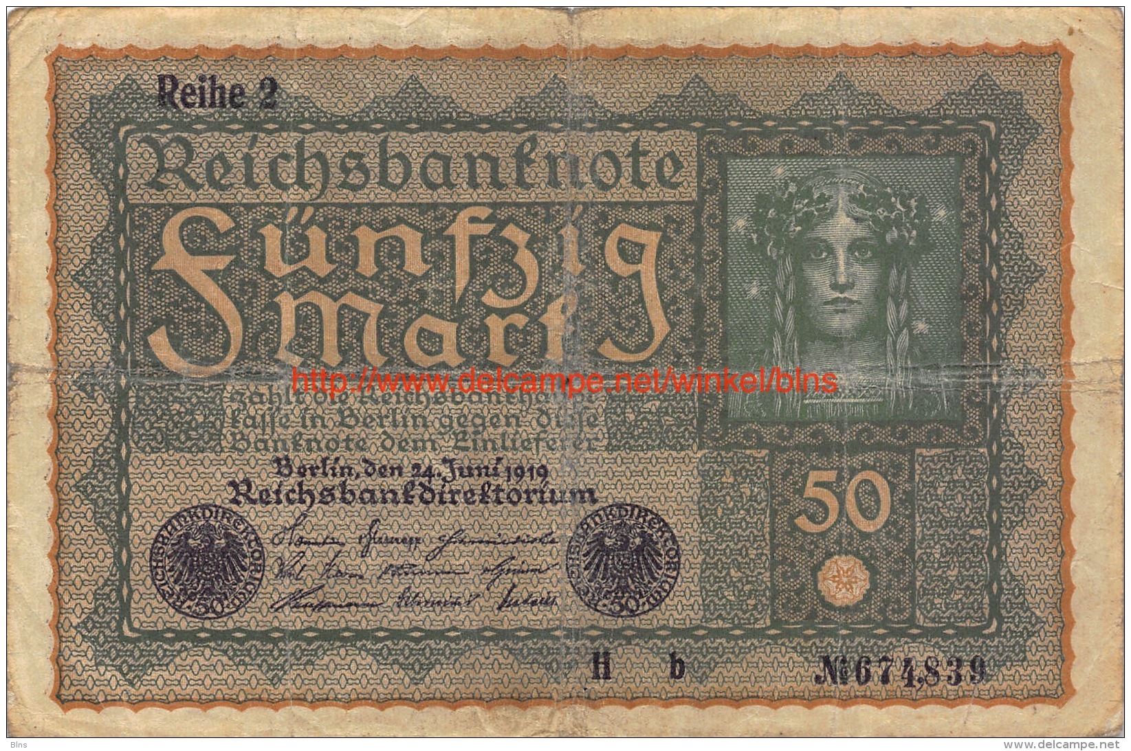 1919 Fünfzig Reichsbanknote 50 - 50 Mark