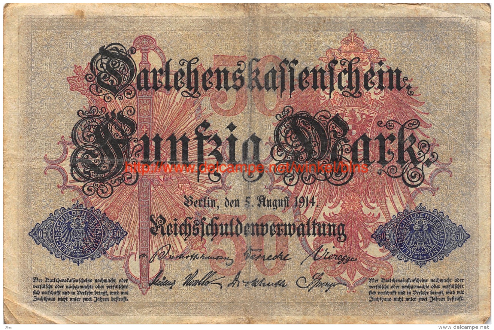 Fünfzig Mark 50 1914 Reichschuldenverwaltung - 50 Mark