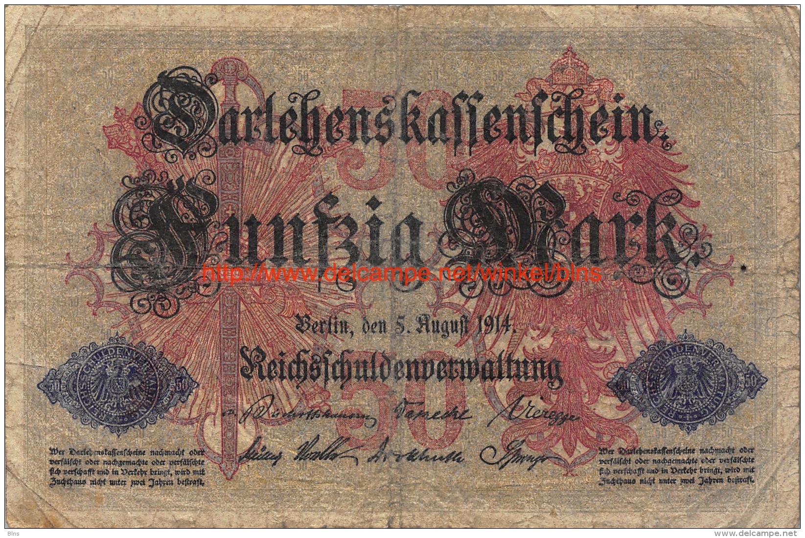 Fünfzig Mark 50 1914 Reichschuldenverwaltung - 50 Mark