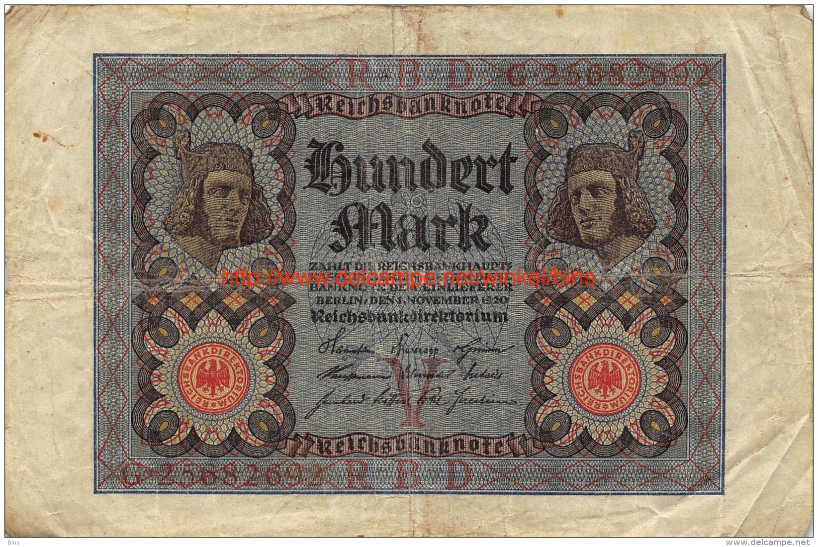 Hundert Mark 100 Reichsbanknote 1920 - 100 Mark