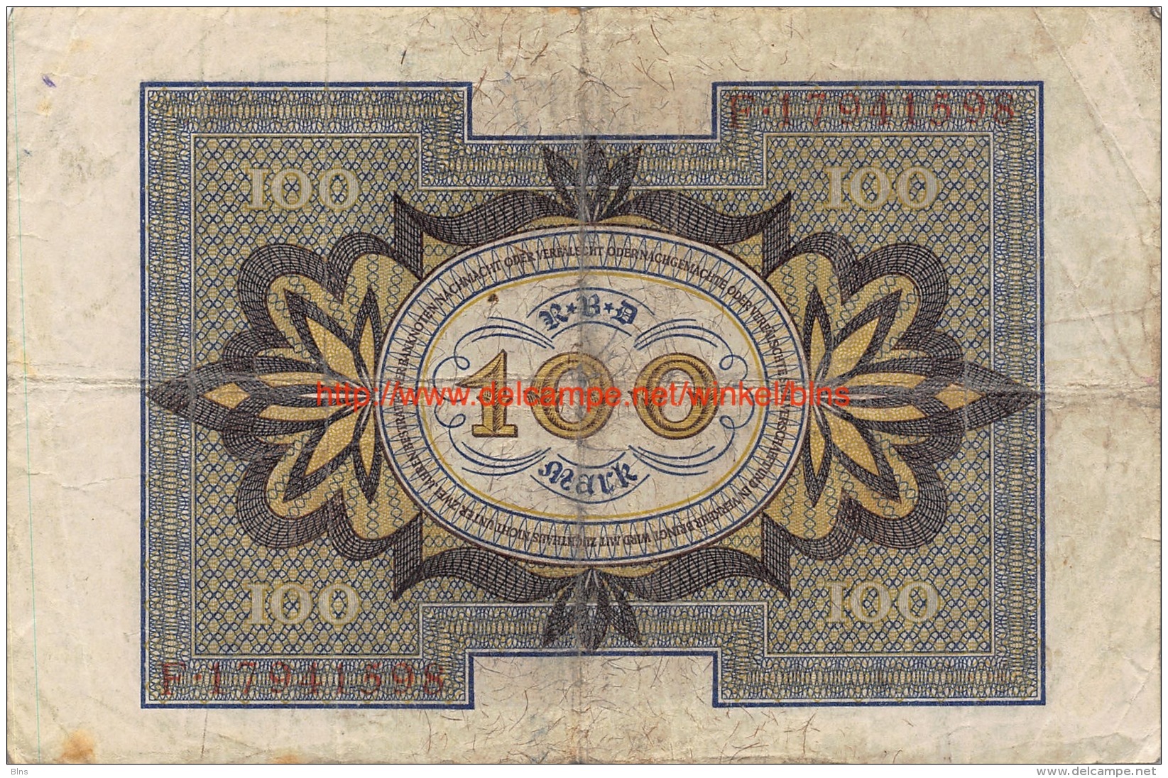 Hundert Mark 100 Reichsbanknote 1920 - 100 Mark