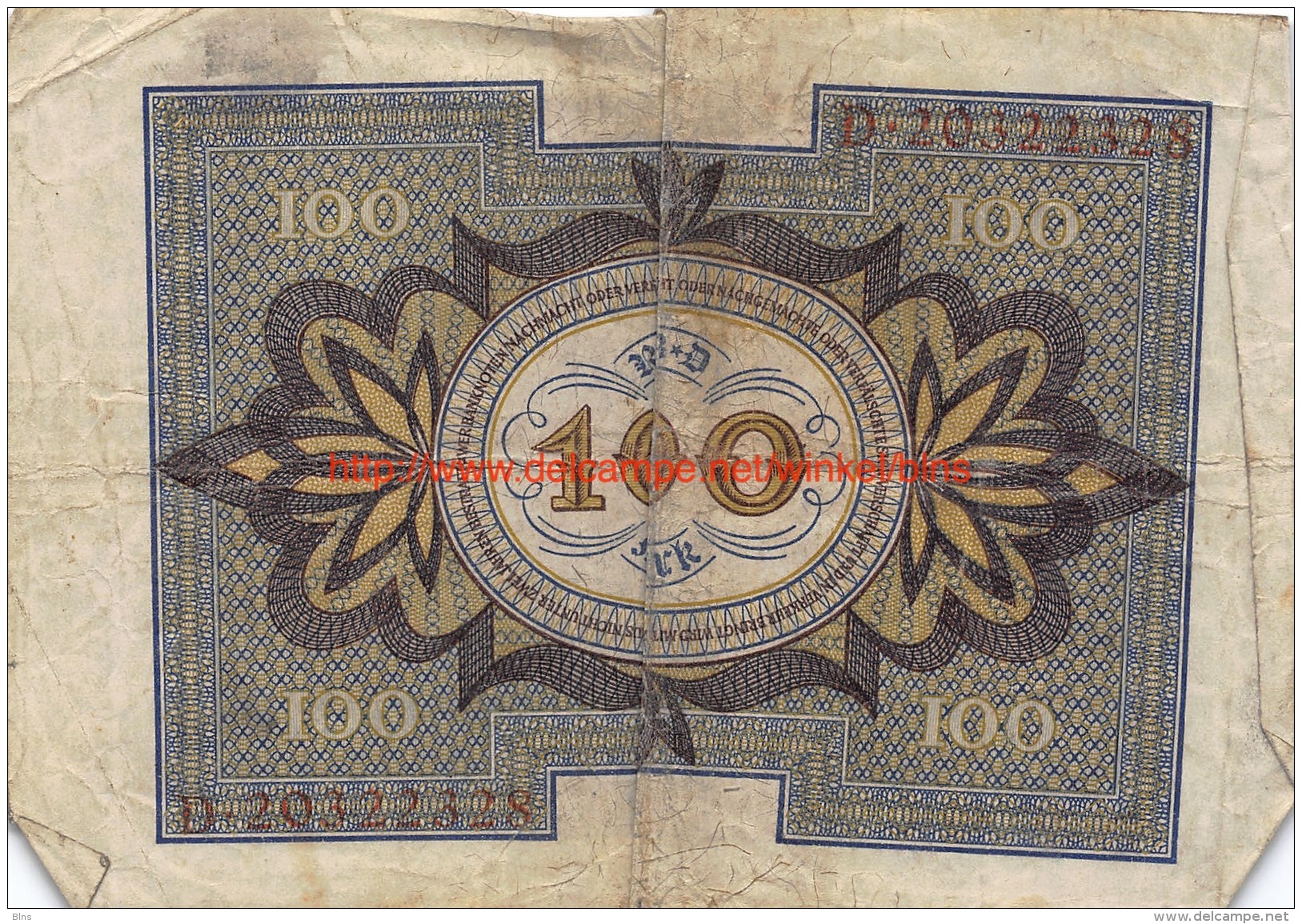 Hundert Mark 100 Reichsbanknote 1920 - 100 Mark