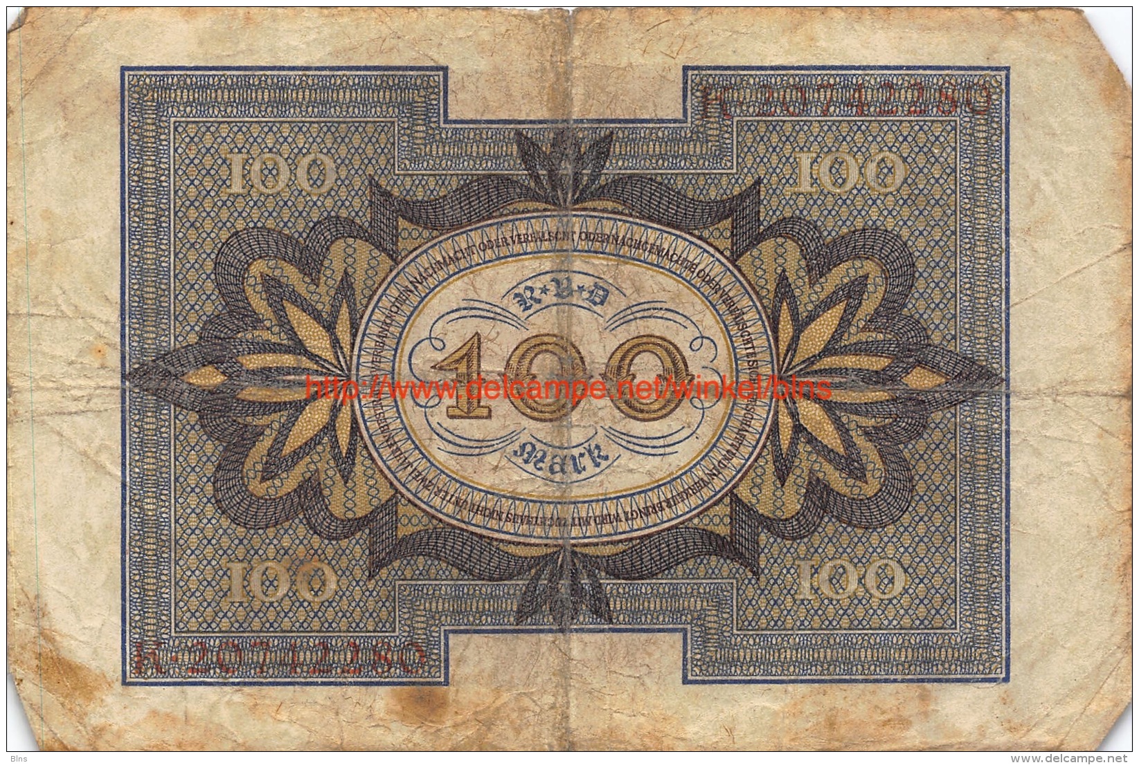 Hundert Mark 100 Reichsbanknote 1920 - 100 Mark