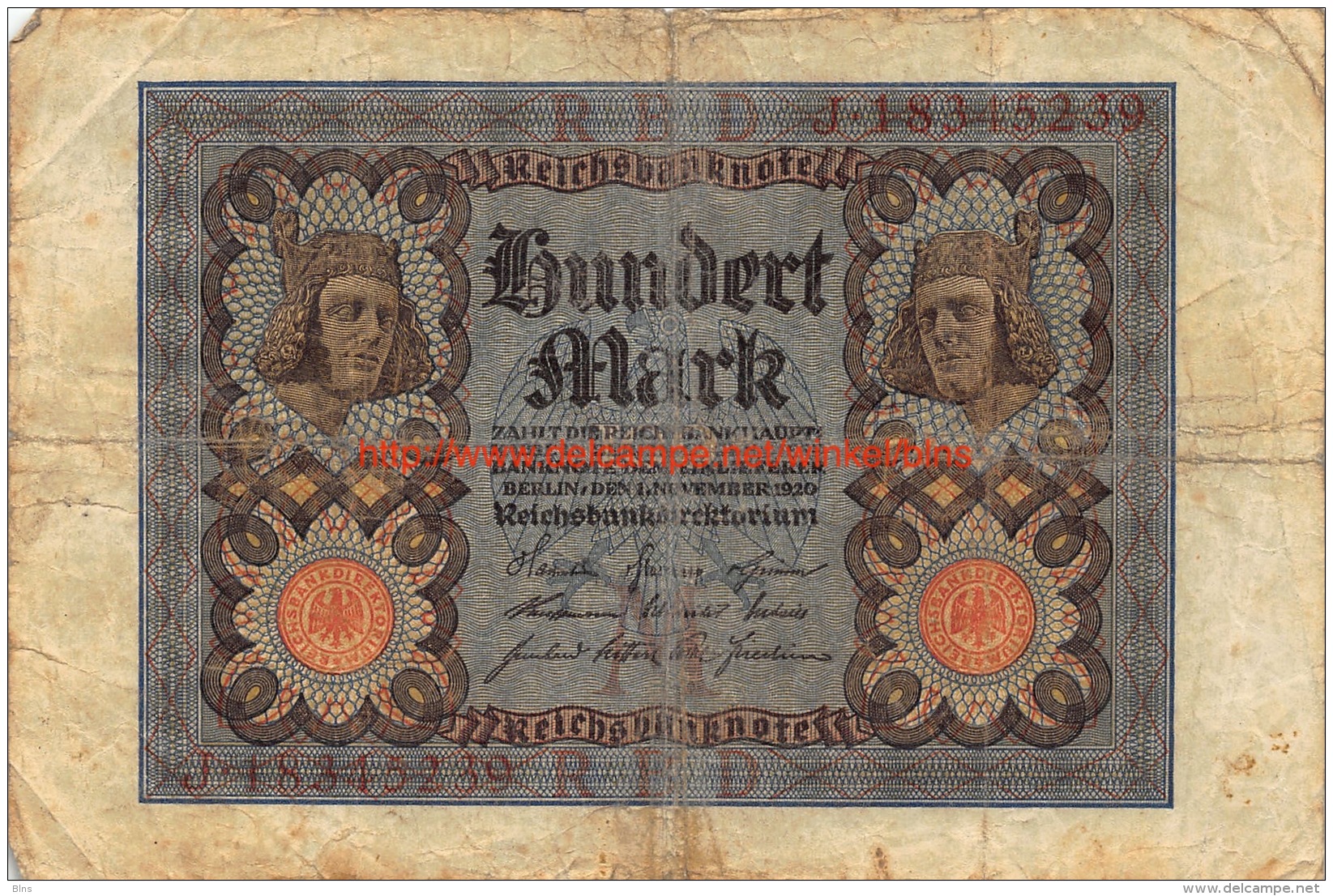 Hundert Mark 100 Reichsbanknote 1920 - 100 Mark