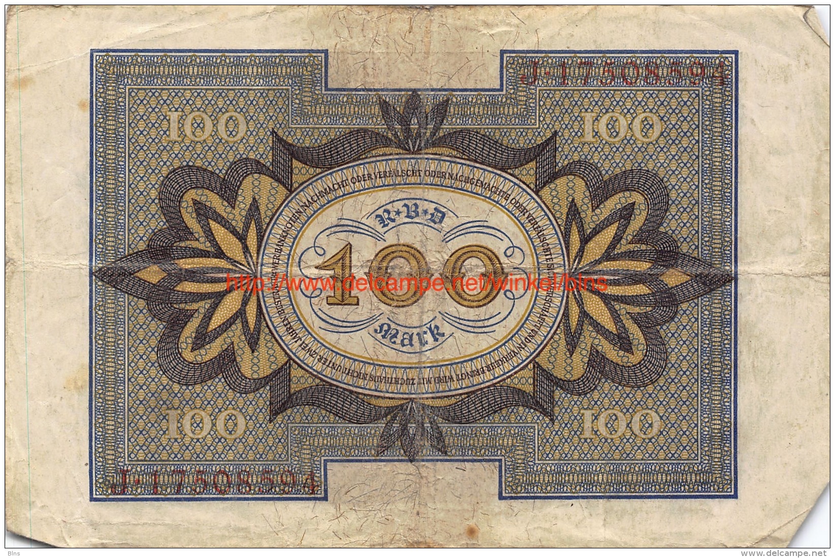 Hundert Mark 100 Reichsbanknote 1920 - 100 Mark