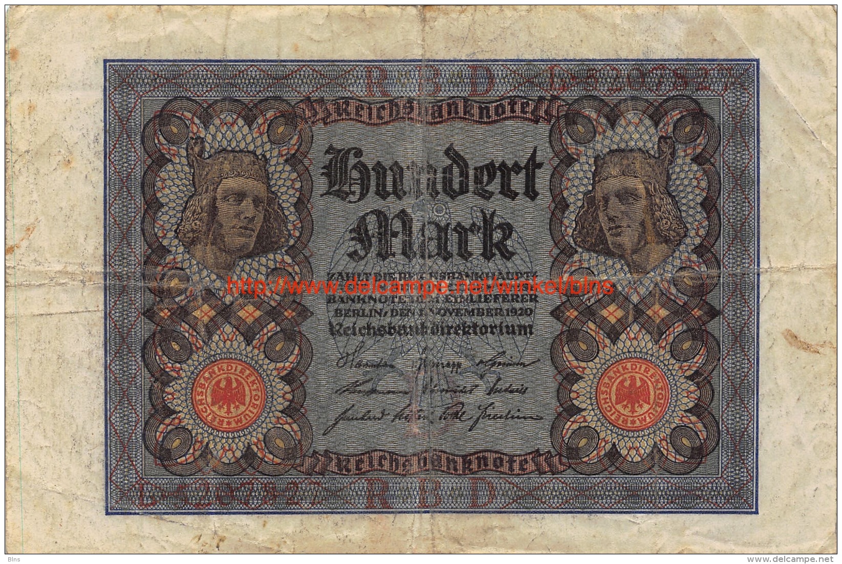 Hundert Mark 100 Reichsbanknote 1920 - 100 Mark