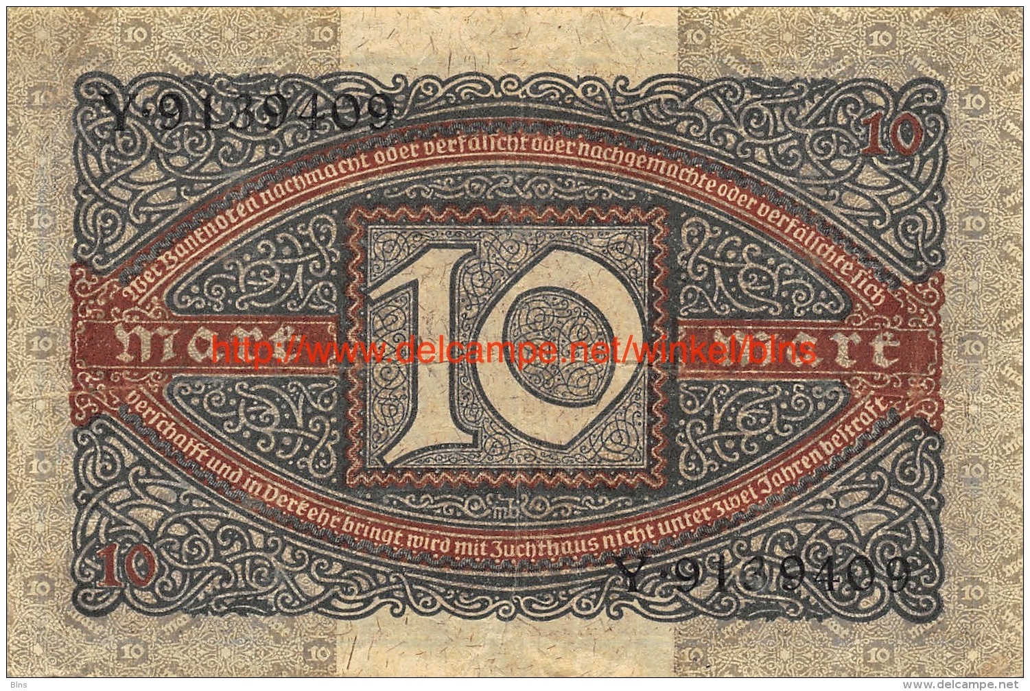 Zehn Mark 10 Reichsbanknote 1920 - 10 Mark