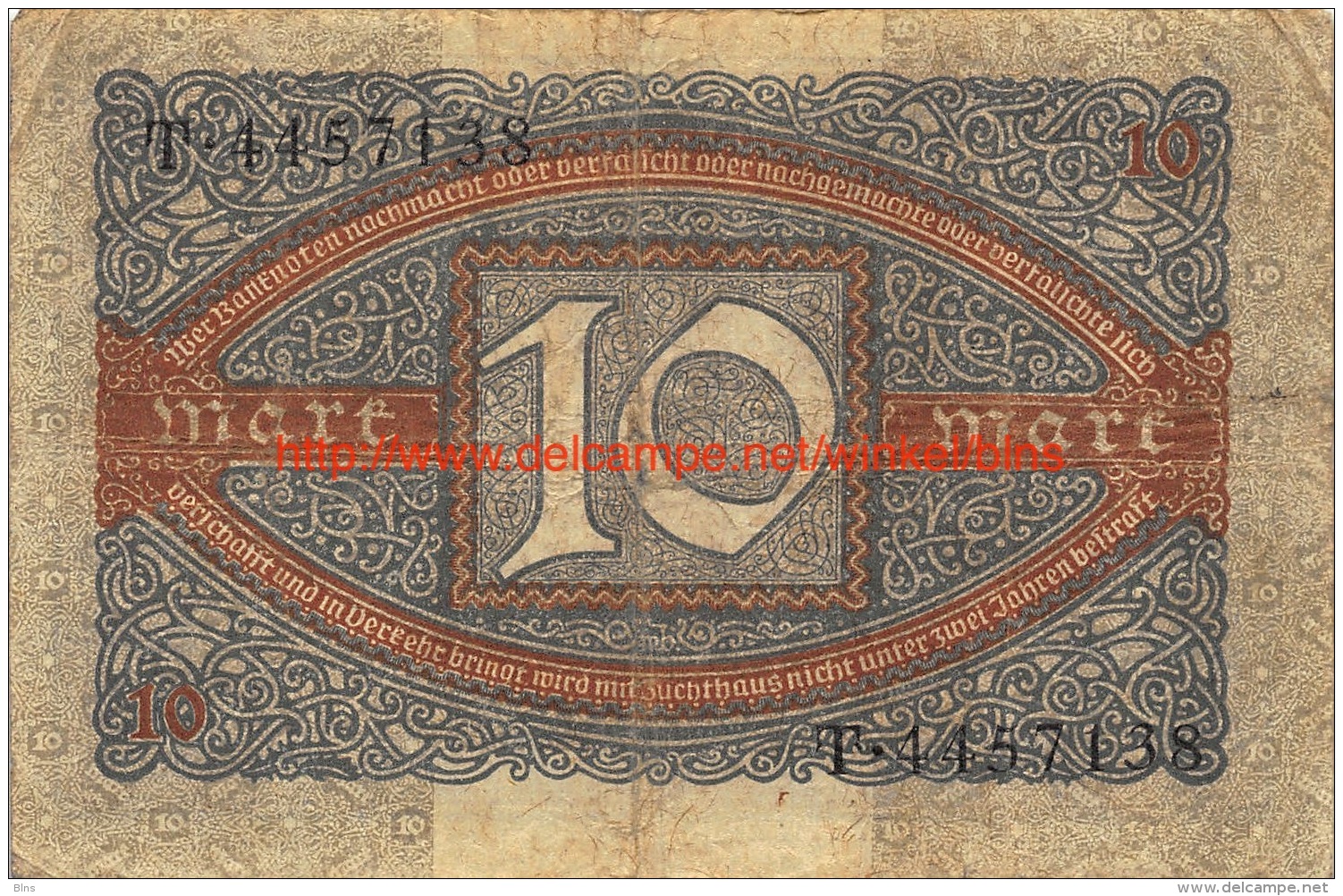 Zehn Mark 10 Reichsbanknote 1920 - 10 Mark