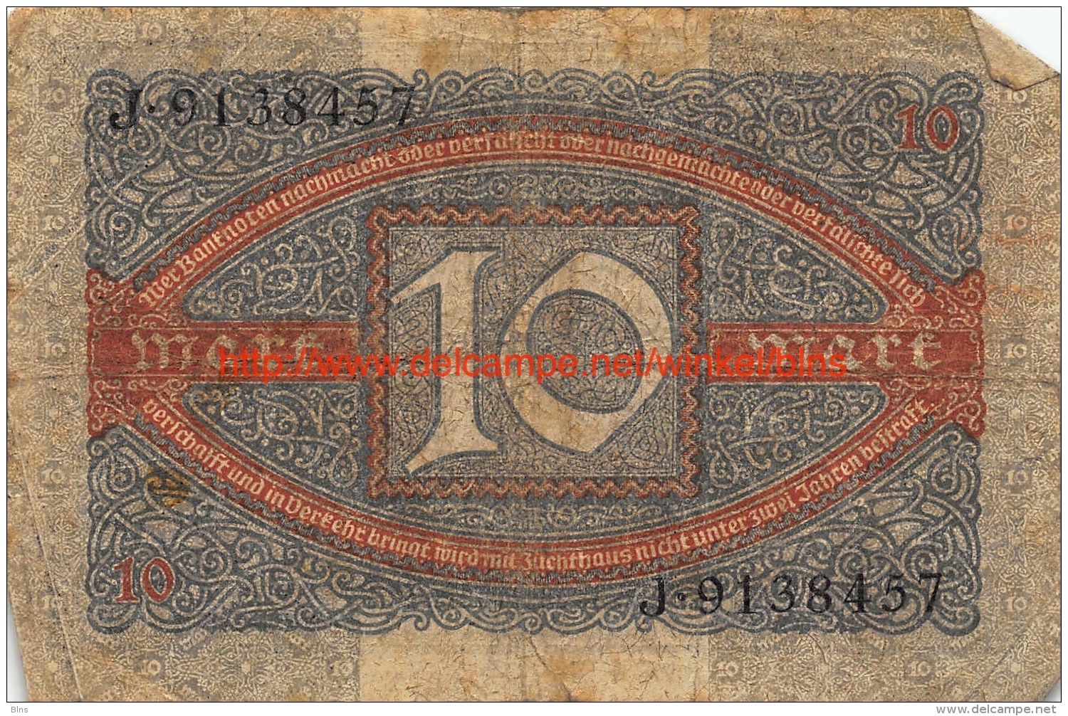 Zehn Mark 10 Reichsbanknote 1920 - 10 Mark