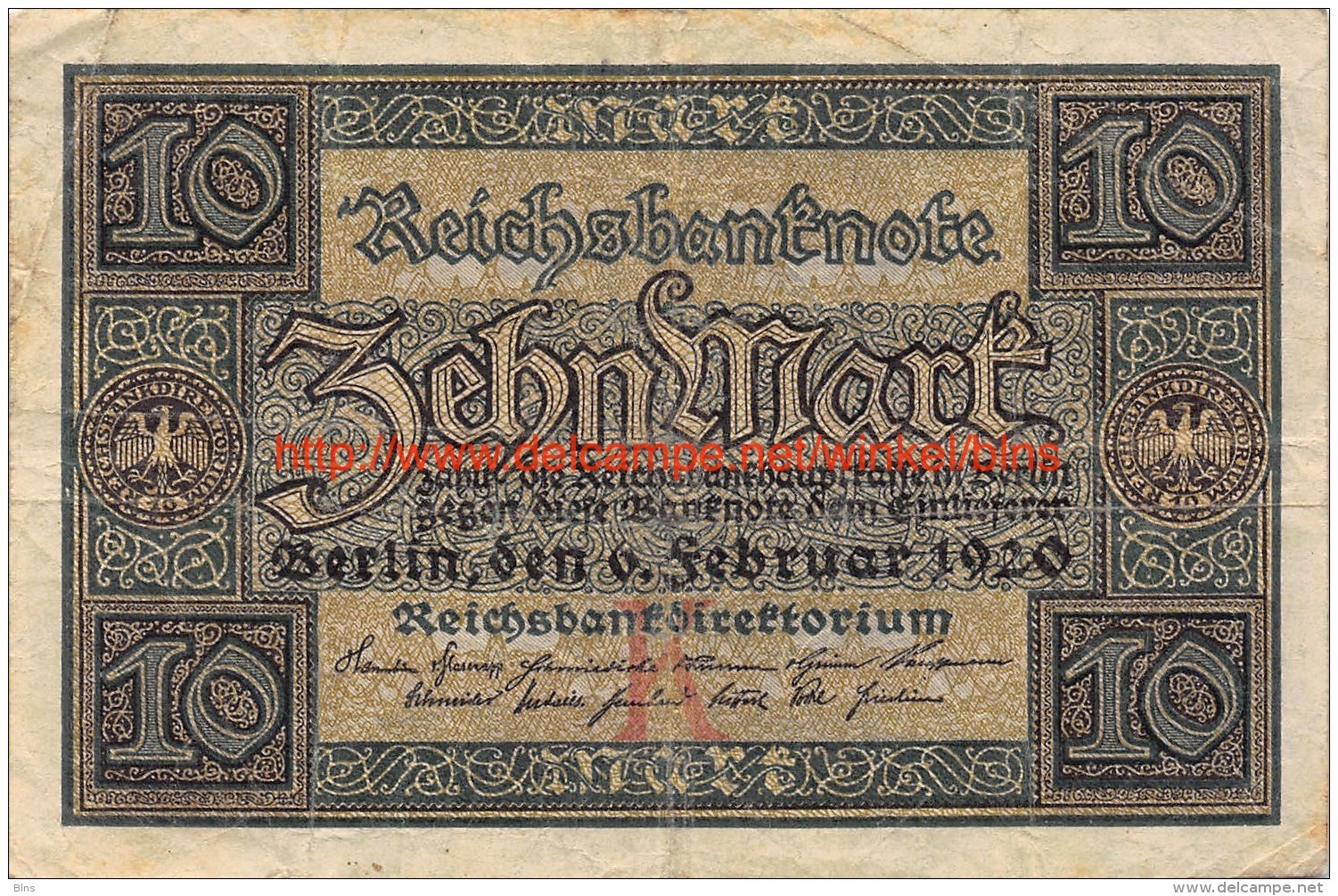 Zehn Mark 10 Reichsbanknote 1920 - 10 Mark