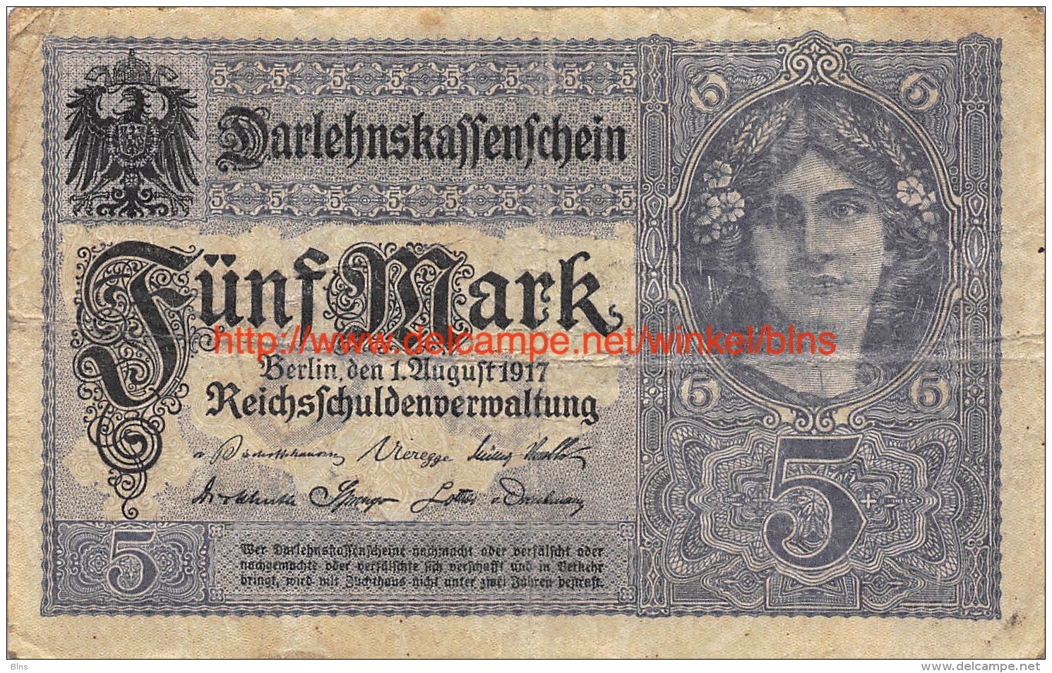 Fünf Mark 5 Reichsschuldenverwaltung 1917 - 5 Mark