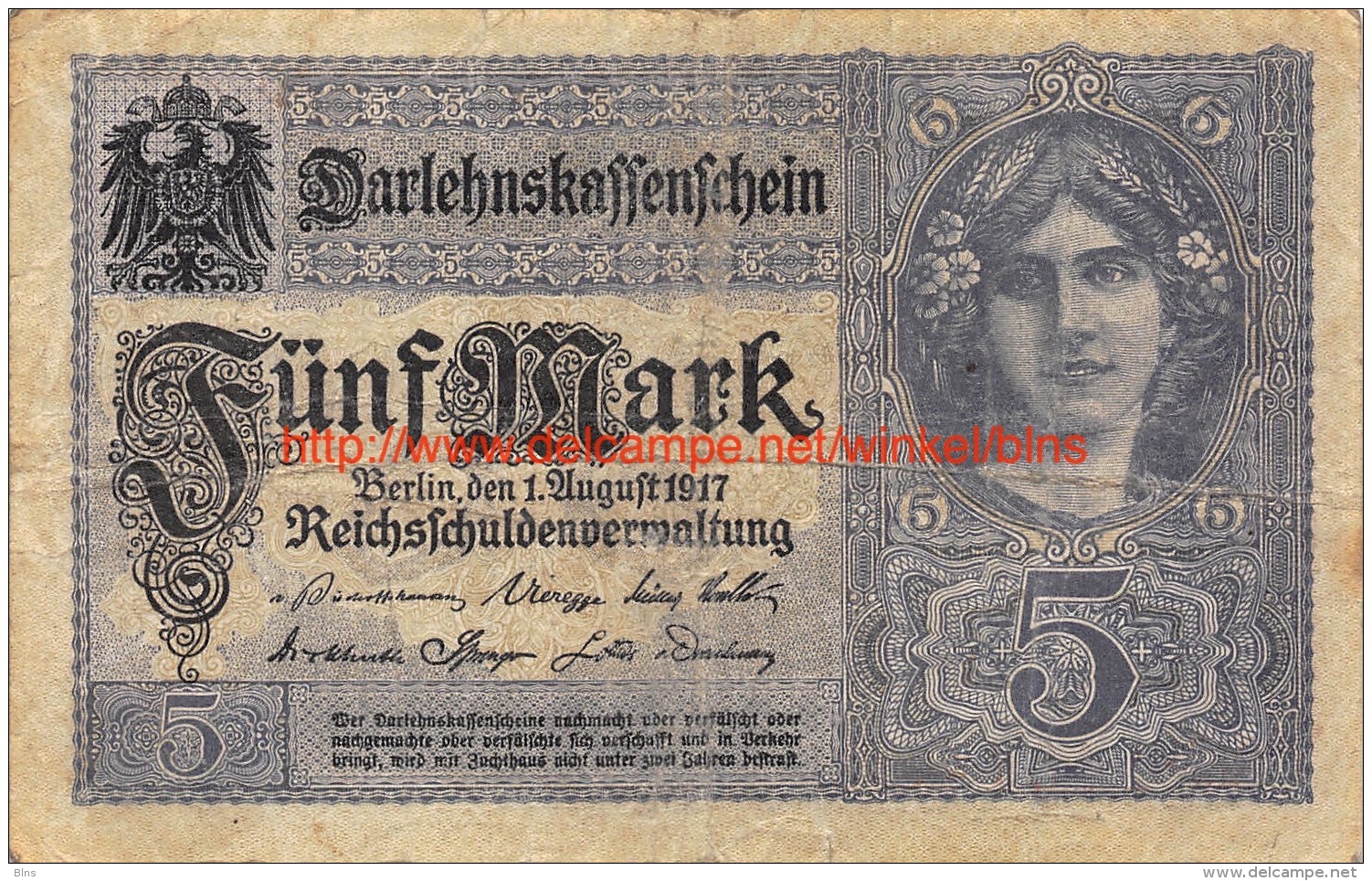 Fünf Mark 5 Reichsschuldenverwaltung 1917 - 5 Mark