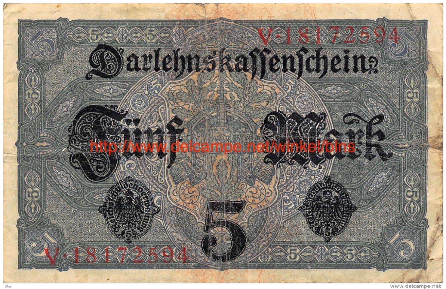 Fünf Mark 5 Reichsschuldenverwaltung 1917 - 5 Mark