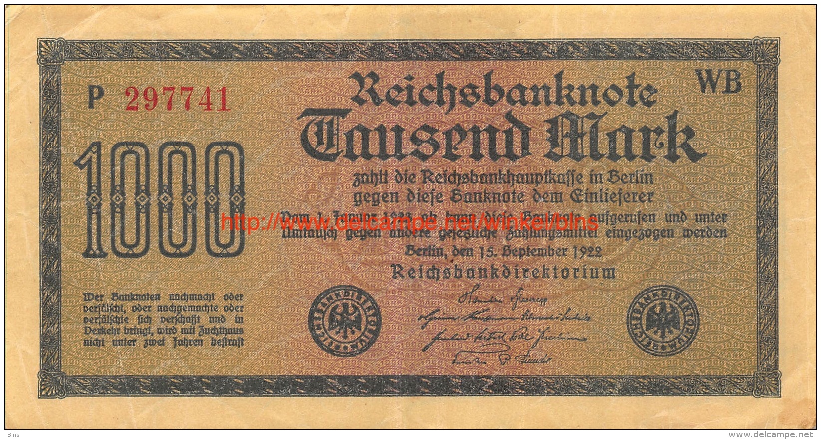 Tausend Mark 1000 Reichsbanknote 1922 - 10000 Mark