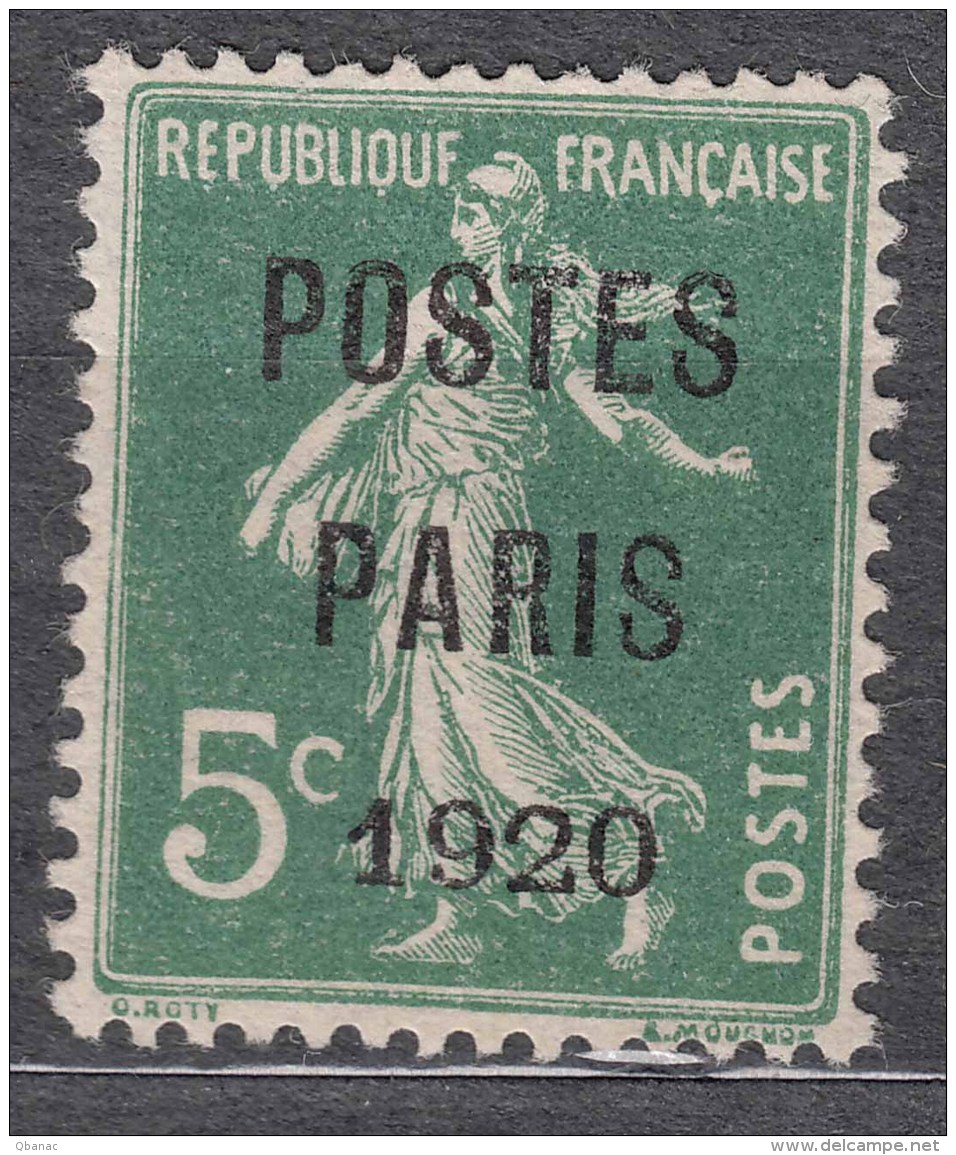 France Postes Paris 1920 Yvert#24 Sans Gomme - 1893-1947