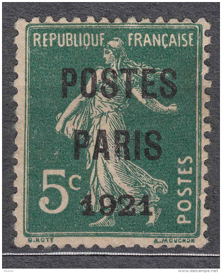 France Postes Paris 1921 Yvert#26 Sans Gomme - 1893-1947