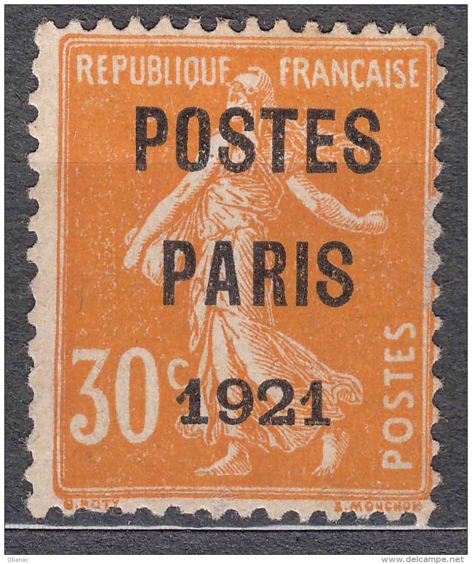 France Postes Paris 1921 Yvert#29 Sans Gomme - 1893-1947