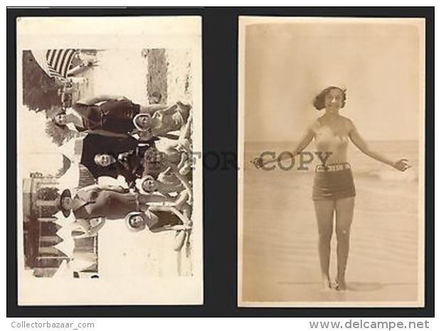 CHILDREN & WOMAN URUGUAY MONTEVIDEO BEACH EPOCH SWIMSUIT 2 RPPC Postcards Ca1900 - Fotografia