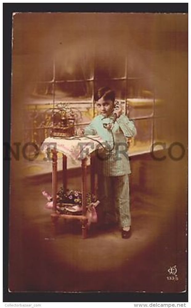 Child Boy Making A Phone Call Children TELEPHONE URUGUAY RPPC PHOTO Postcard - Other & Unclassified