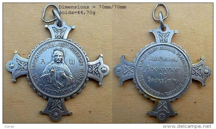 Mada-1218 Imposante Médaille Ancienne Forme Croix Cor Sacratissimum Jesu Miserere. Adoration Sacré Coeur - Religion & Esotérisme