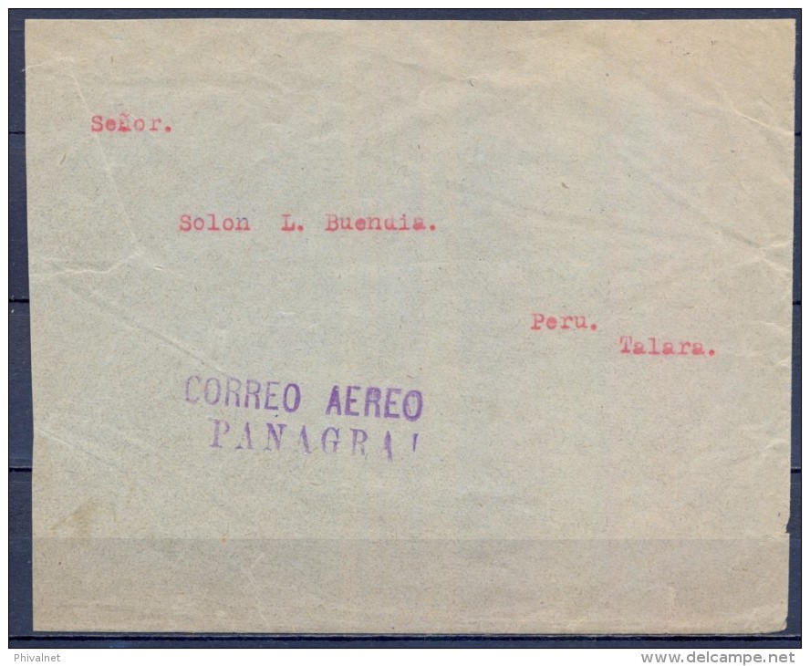 ECUADOR , 1933 , GUAYAQUIL - TALARA ( PERÚ ) , CORREO AÉREO PANAGRA , MAT. CORREO / EXTERIOR , LLEGADA - Equateur