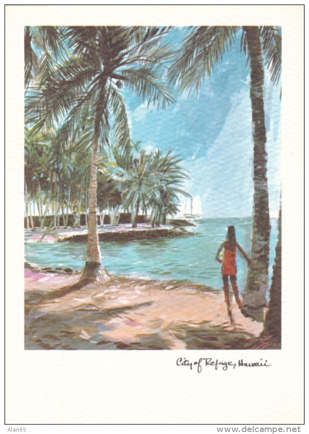 Haunauma City Of Refuge Oahu Island Hawaii, Artist Image C1960s Vintage Postcard - Oahu