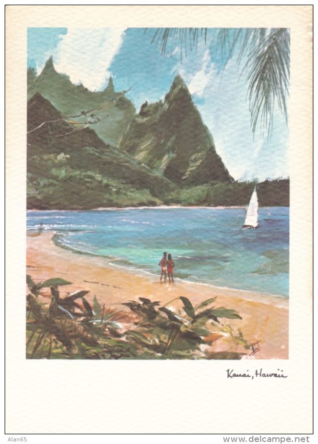 Bali Ha'i Beach Near Haena Kaui Island Hawaii, Artist Image C1960s Vintage Postcard - Kauai