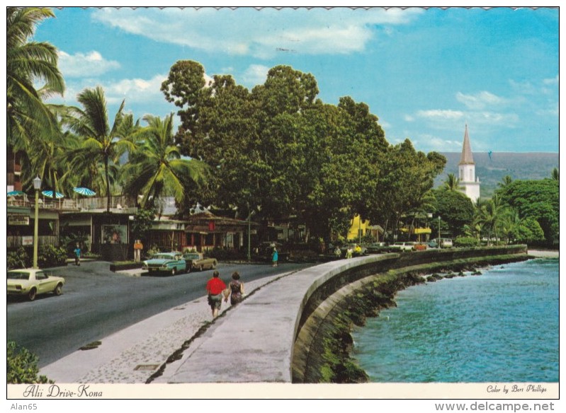 Kona Big Island Hawaii Alii Drive Street Scene On Waterfront, Ford Mustang Auto, C1970s Vintage Postcard - Big Island Of Hawaii