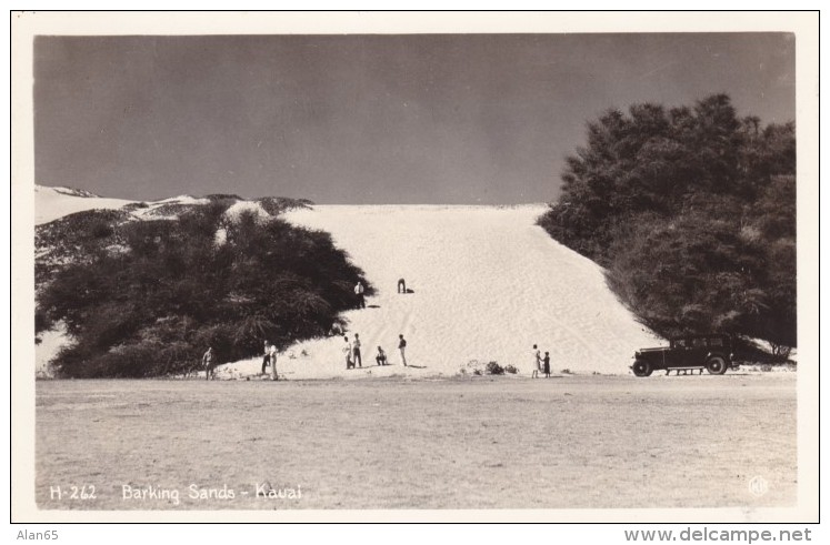 Barking Sands Kauai Hawaii, People Play On Sand Dune Hill C1940s Vintage Real Photo Postcard - Kauai