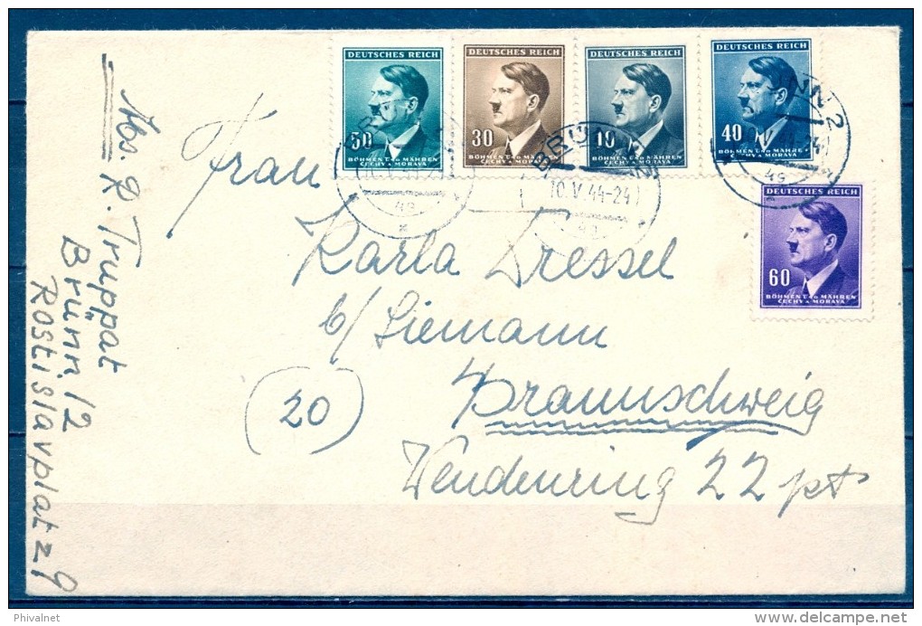 1944 , BOHEMIA Y MORAVIA , CARTA CIRCULADA DESDE BRÜNN  A BRAUNSCHWEIG , HITLER - Cartas & Documentos