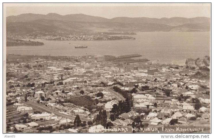 Hobart Tasmania Australia, View Of Harbor From Knocklofty, C1920s Vintage Real Photo Postcard - Hobart