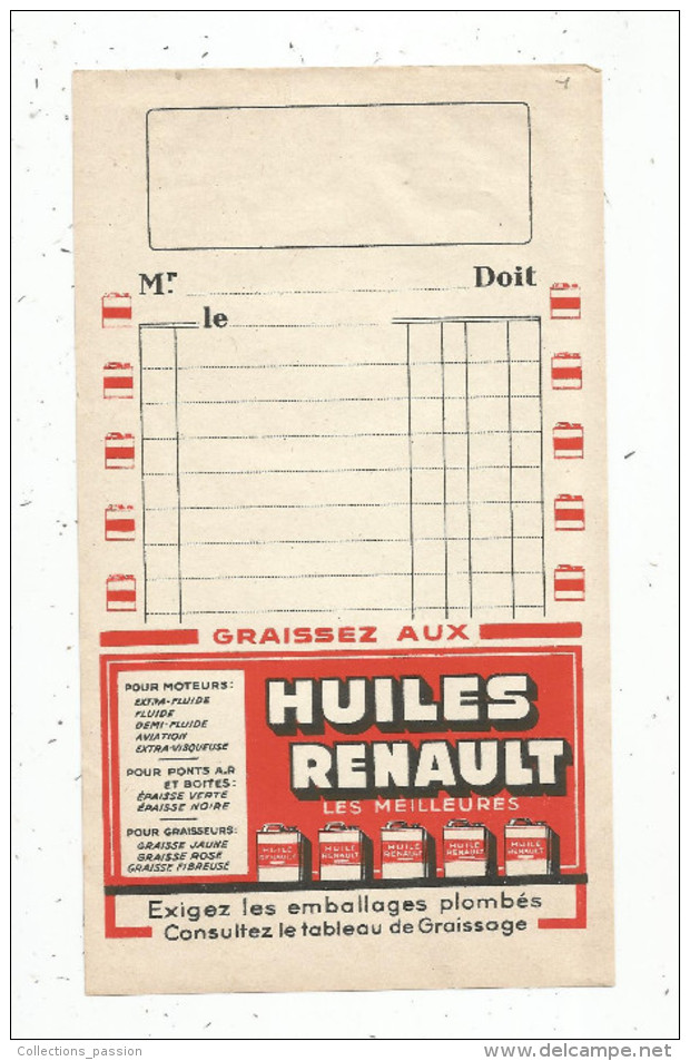 Facture Vierge , HUILES RENAULT - Transport