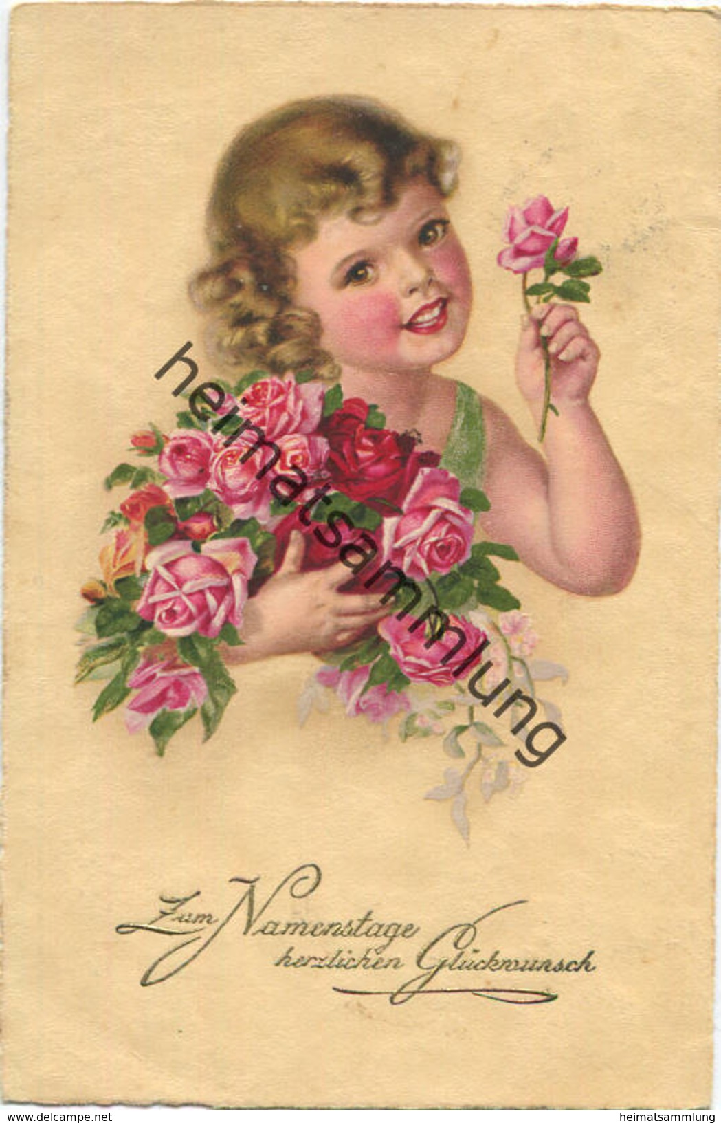 Mädchen Mit Rosen - Künstlerkarte Gel. 1933 - Kindertekeningen