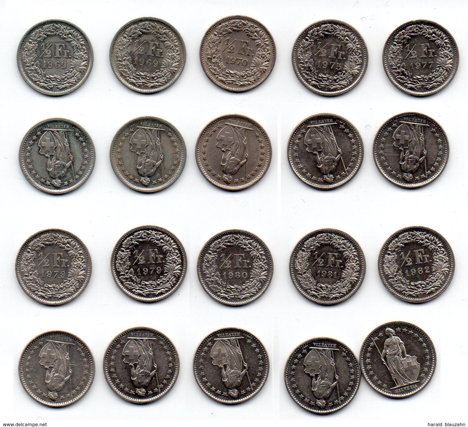 Schweiz 50 Rappen 2x 1969, 1970, 1975, 1977, 2x 1979, 1980, 1981und 1982 - Autres & Non Classés