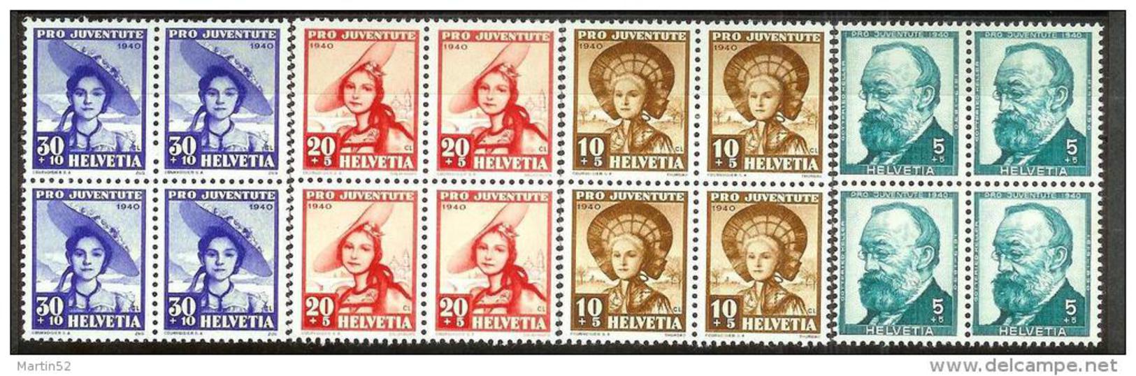 PJ 1940 4er-Blocks ** MNH+*MLH Unter Postpreis -  Sous Faciale  (Zumstein CHF 28.00 - 25%) - Ungebraucht