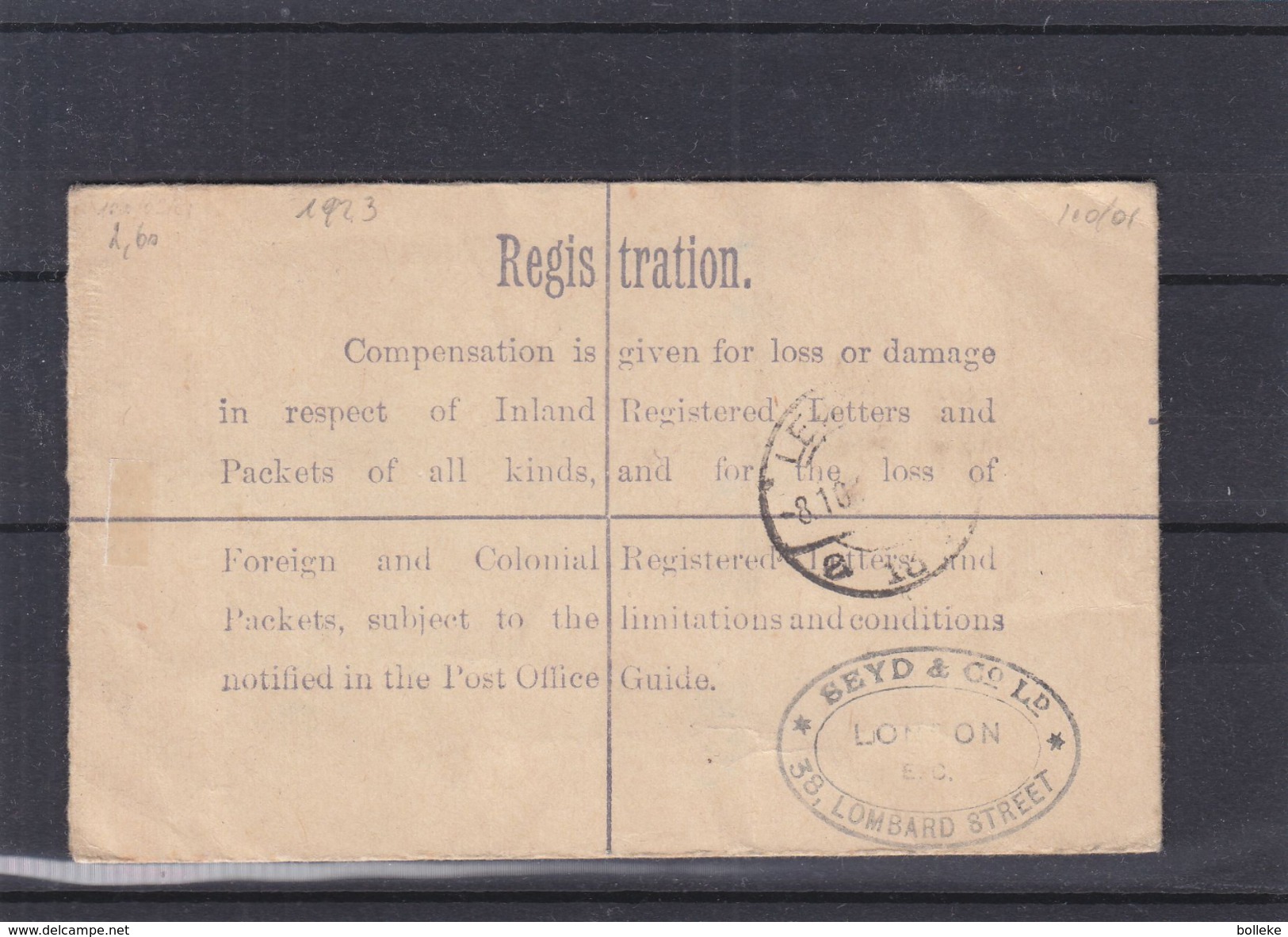 Grande Bretagne - Lettre Recommandée De 1923 - Oblit Gracechuroh St London - Expédié Vers Leipzig - Lettres & Documents