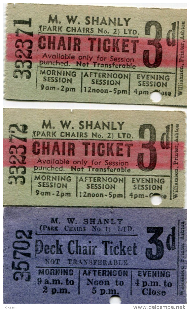 TICKET(M.W.SHANLY) LOT DE 3 - Tickets D'entrée