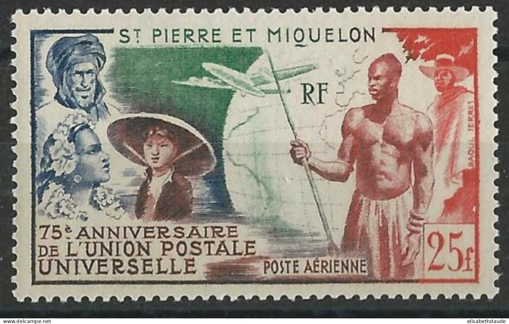 SPM - 1949 - POSTE AERIENNE - YVERT N° 21 * MLH - COTE = 22 EUR. - CHARNIERE TRES LEGERE - UPU - Unused Stamps