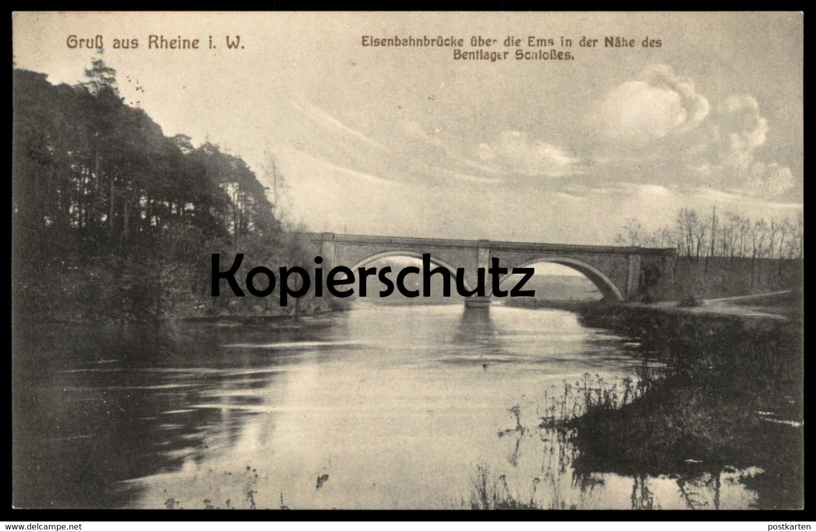 ALTE POSTKARTE GRUSS AUS RHEINE I. W. EISENBAHNBRÜCKE ÜBER DIE EMS IN DER NÄHE DES BENTLAGER SCHLOSSES Schloss Postcard - Rheine