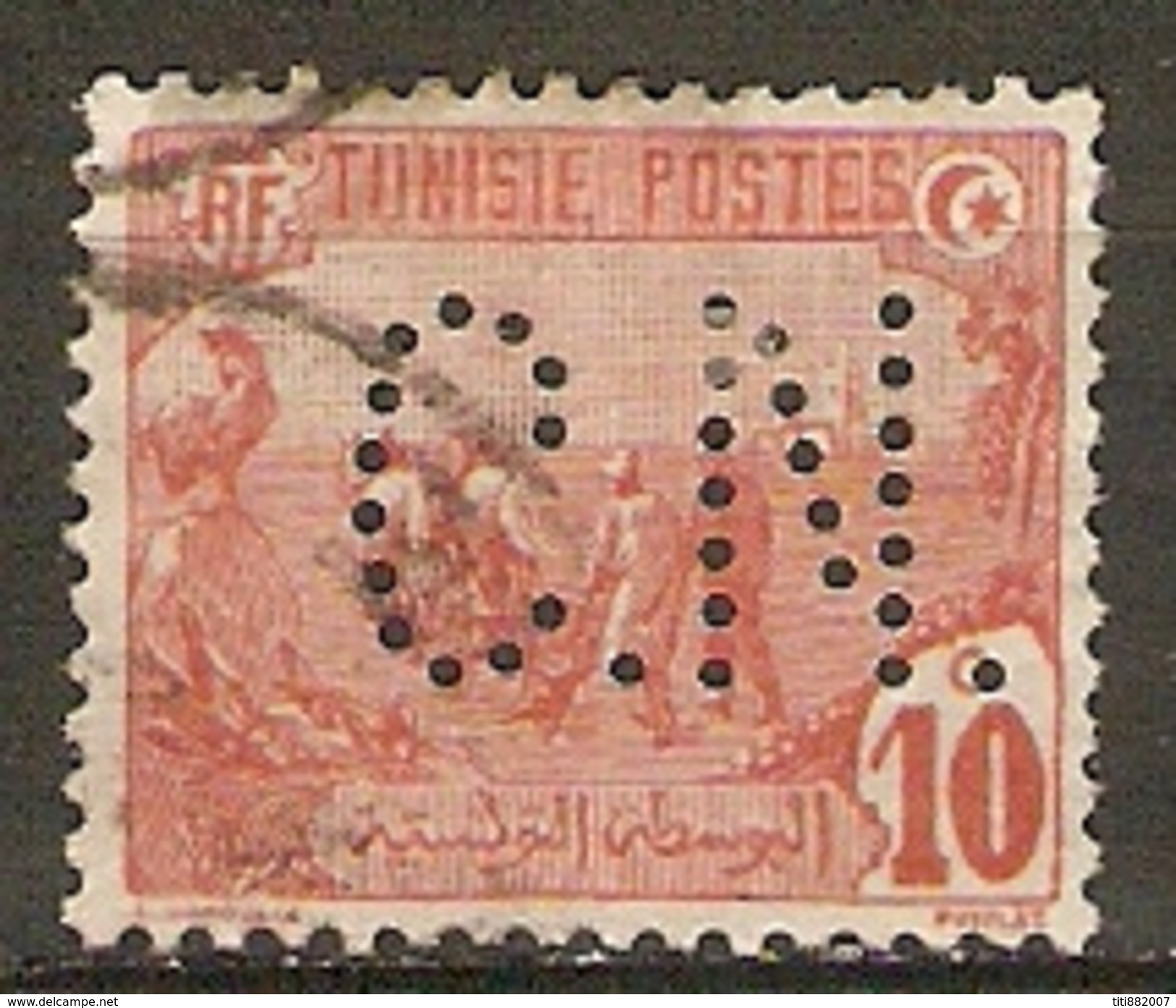TUNISIE    -  1906.    Y&T N° 32 Oblitéré.  Perforé  /  Perfin.  C.N. - Perfin