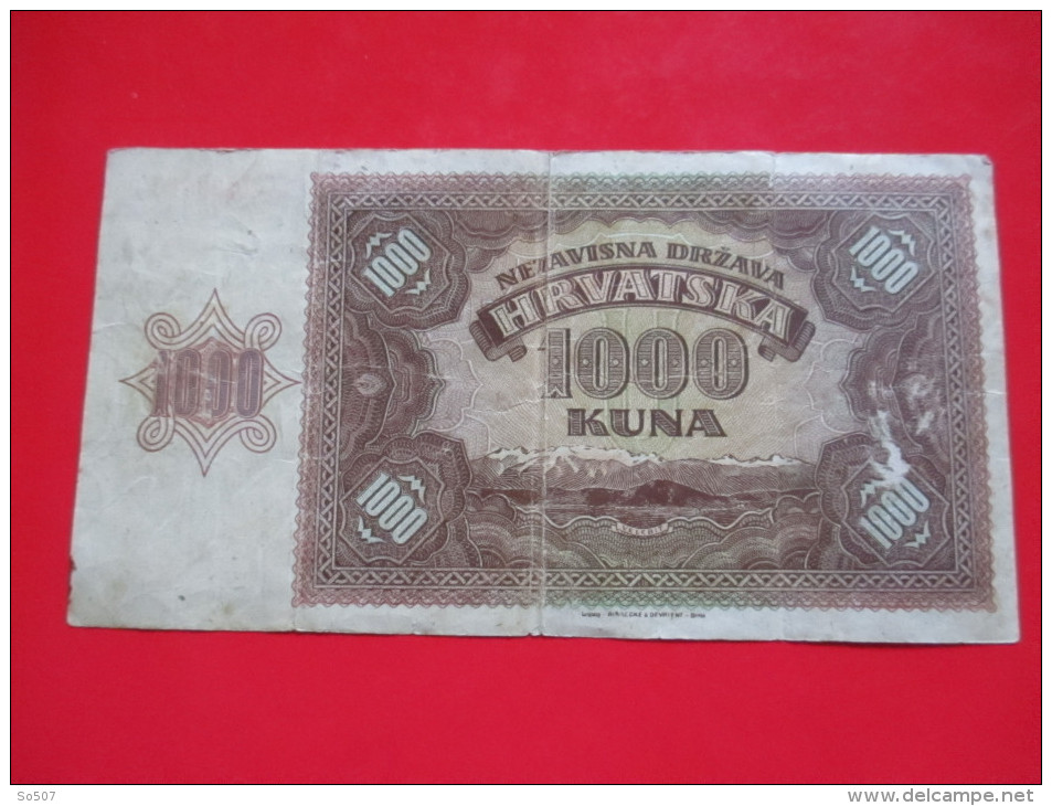 X1- 1000 Kuna 1941. NDH Croatia German  WW2 WWII - Circulated Banknote - Croatie