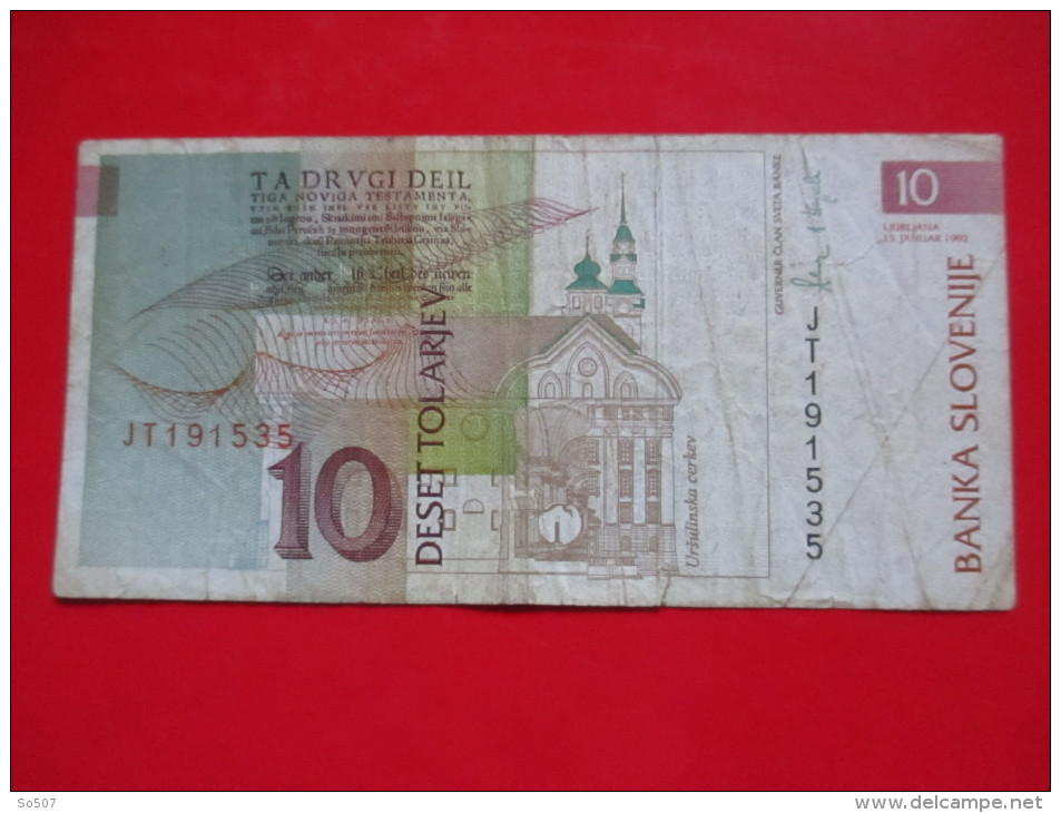 X1- 10 Tolarjev, Tolar 1992. Slovenia- Ten Tolarjev, Primoz Trubar (Mountain Seals,Top Of Gozdnik ) Circulated Banknote - Slowenien