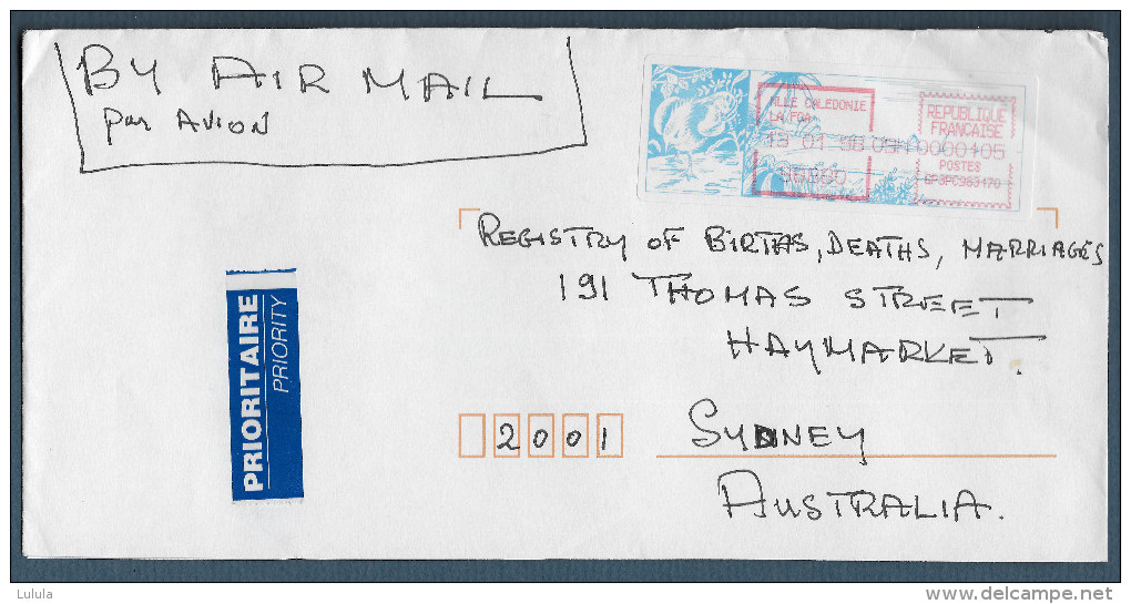 1998 New Caledonia To Australia Frama ATM Priority Commercial Cover Bird - Briefe U. Dokumente