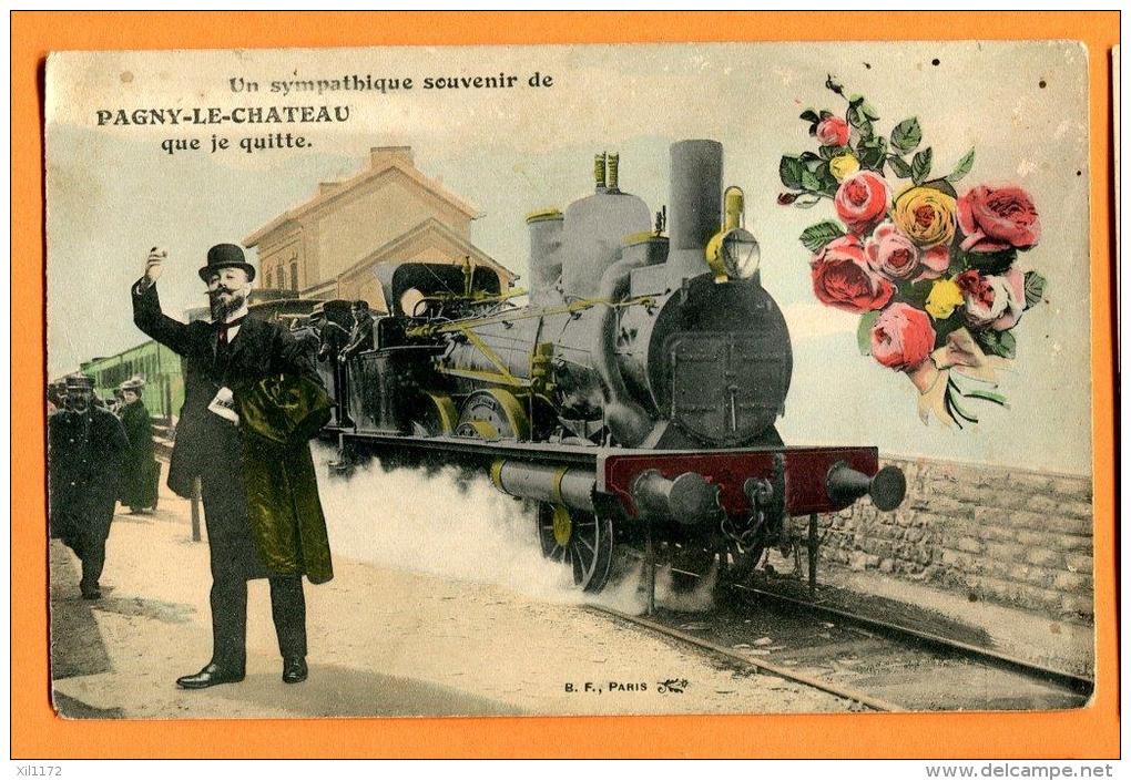 MN1-05 Souvenir De Pagny-le-Château, Litho, Locomotive, Gare. Roses, Fantaisie. Non Circulé - Autres & Non Classés