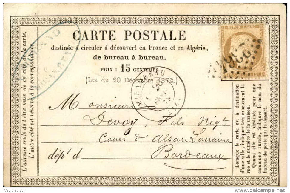 FRANCE - Carte Précurseur De Mirambeau Pour Bordeaux En 1875 , Affranchissement Type Cérès - A Voir - L  3102 - Vorläufer