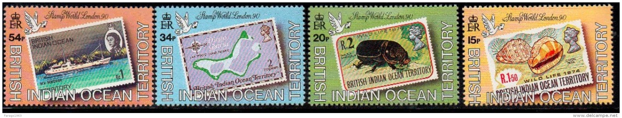 1990 British Indian Ocean Territory Stamp On Stamp Complete Set Of 4  MNH - Territorio Britannico Dell'Oceano Indiano