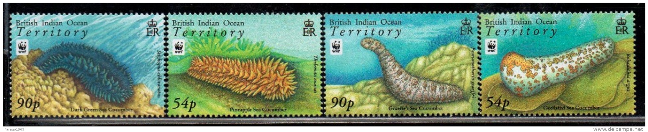 2008 British Indian Ocean Territory Anniversary WWF Sea Cucumber Marine  Complete Set Of 4  MNH - Territorio Británico Del Océano Índico